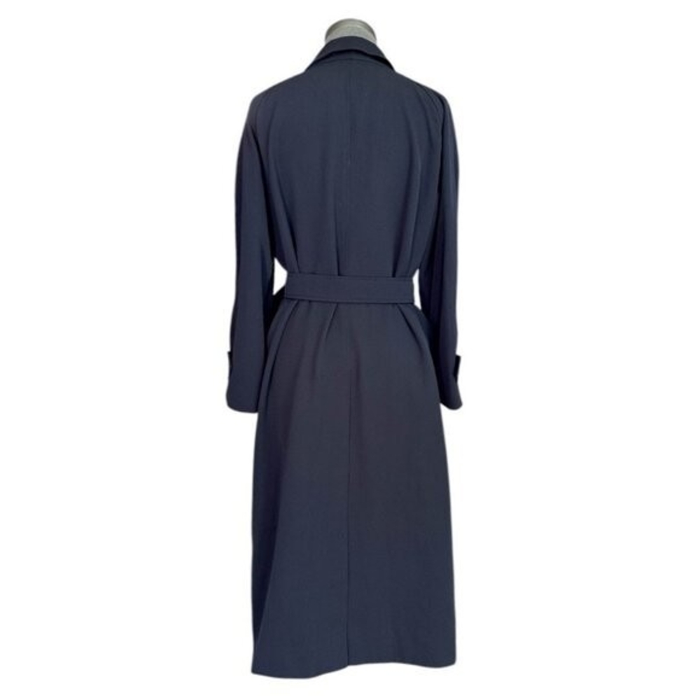 Authentic Burberry 100% Wool Navy Blue Midi Trench Coat Women's 10 Waterproof - Picture 8 of 13